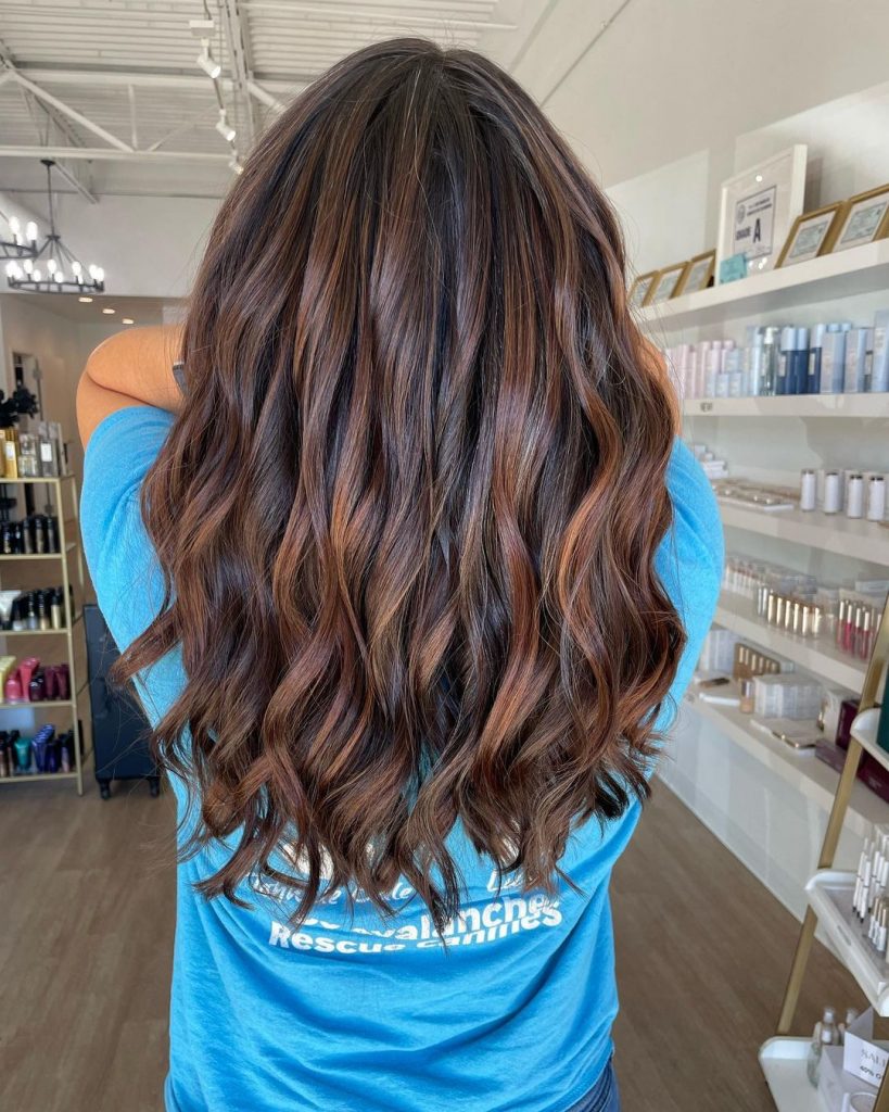 brown hair with caramel red highlights