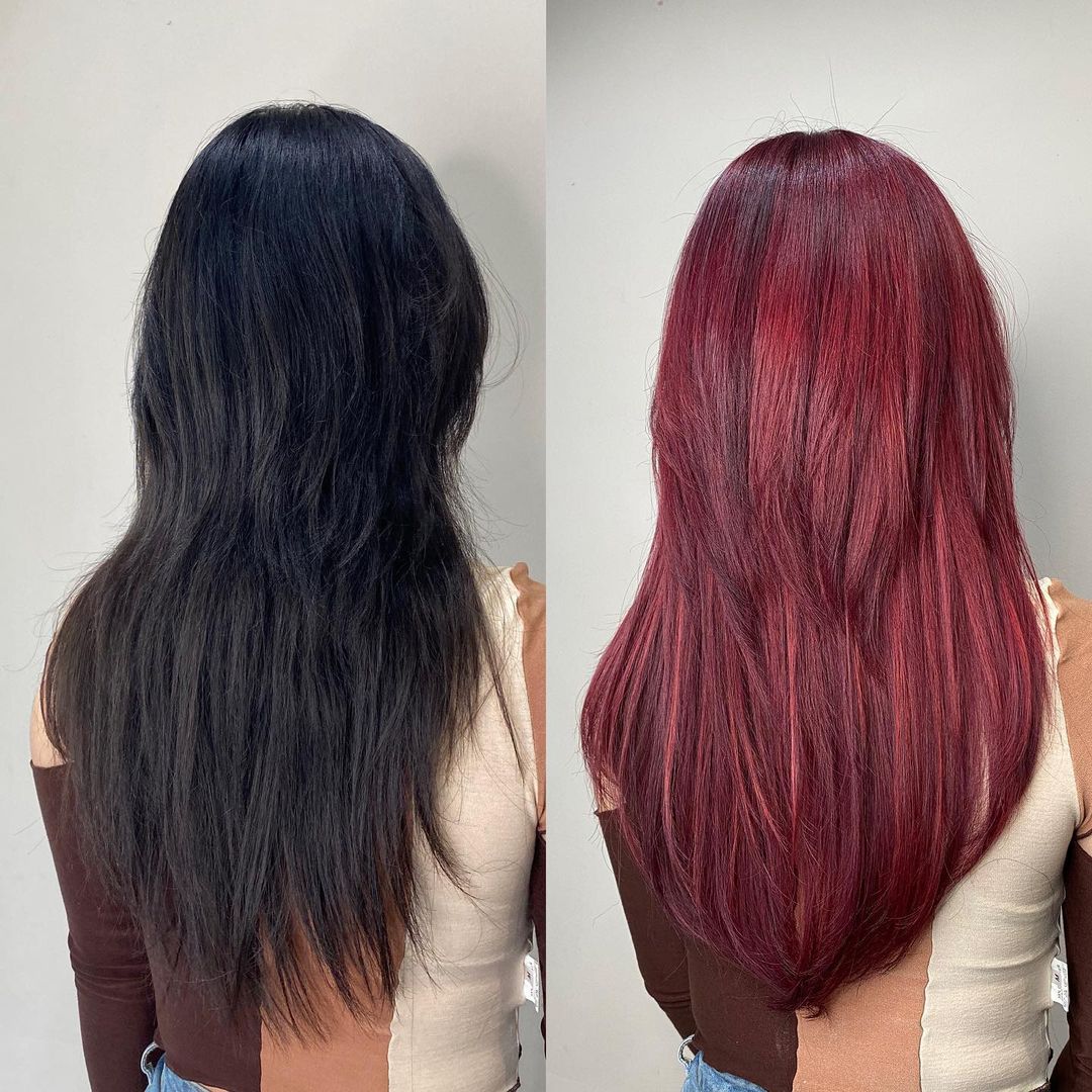 cabelo cor de vinho antes e depois