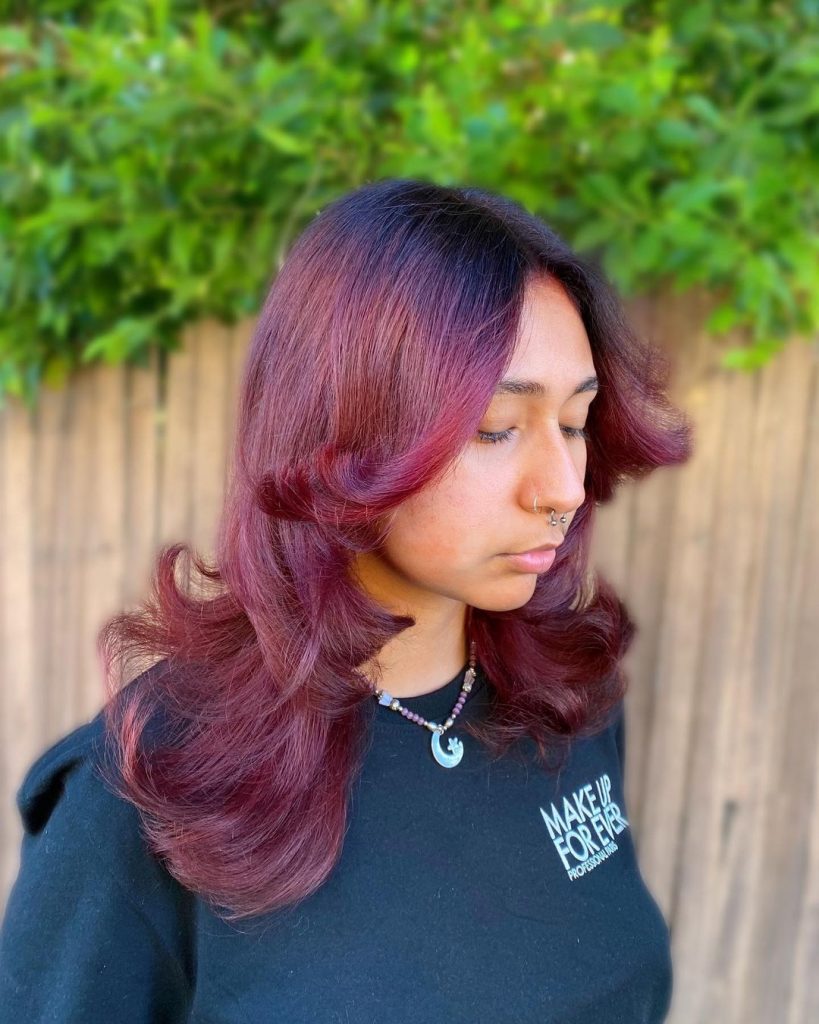 burgundy hair with dark roots