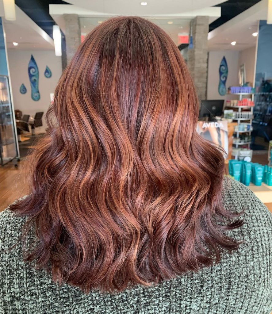 burgundy red hair with copper pops