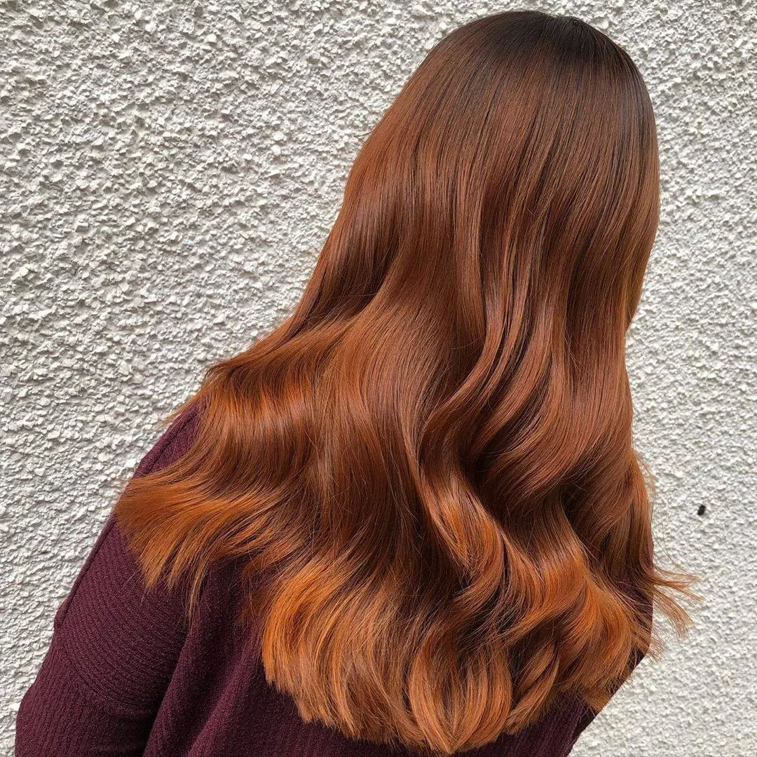dark ginger and copper blends hair