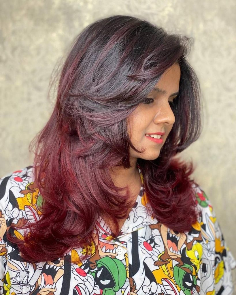 dark hair with red mahogany ombre