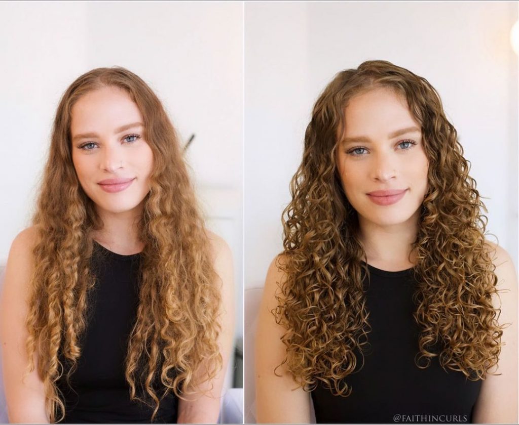 long curls with zig-zag parting