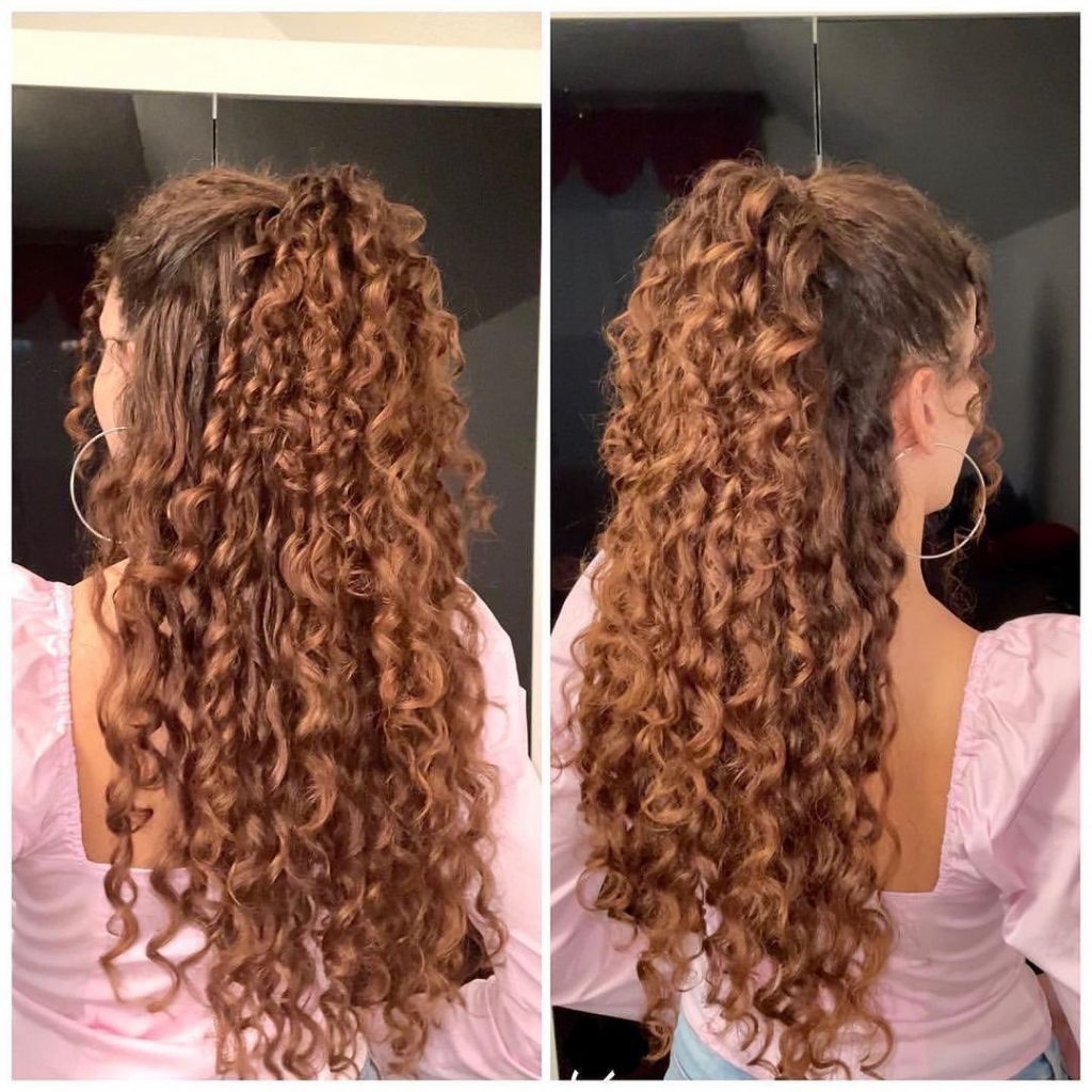 a woman with half-up half-down fountain ponytail