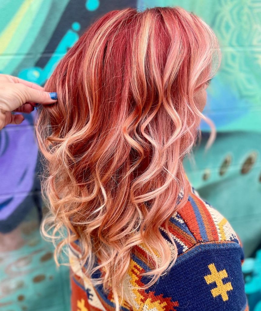 long red hair with blonde highlights