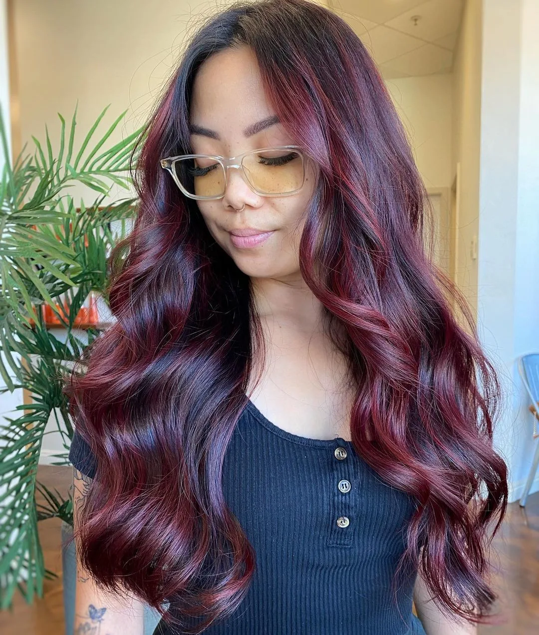 maroon hair color on dark base