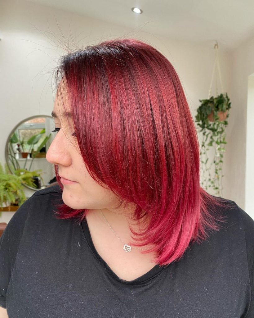 middle length cherry red hair