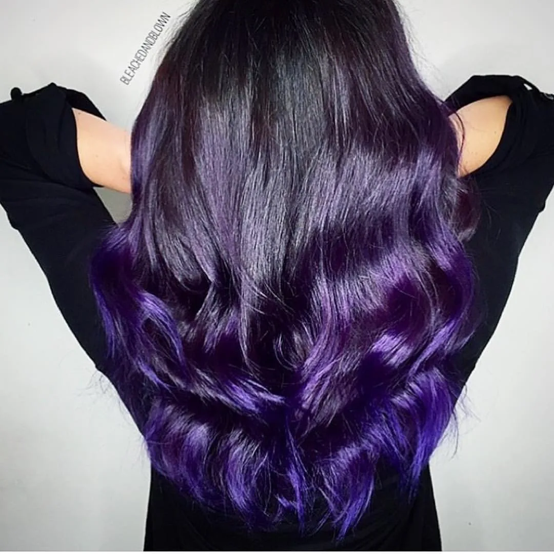 purple long hair with waves