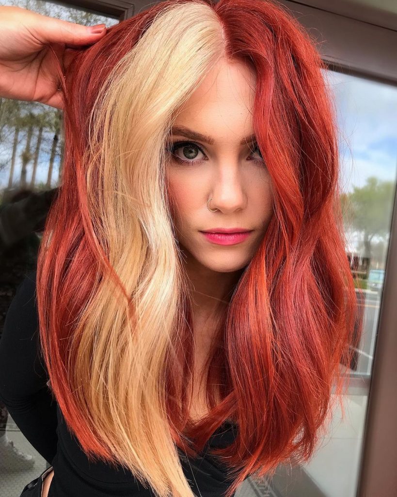 red hair with blonde color block