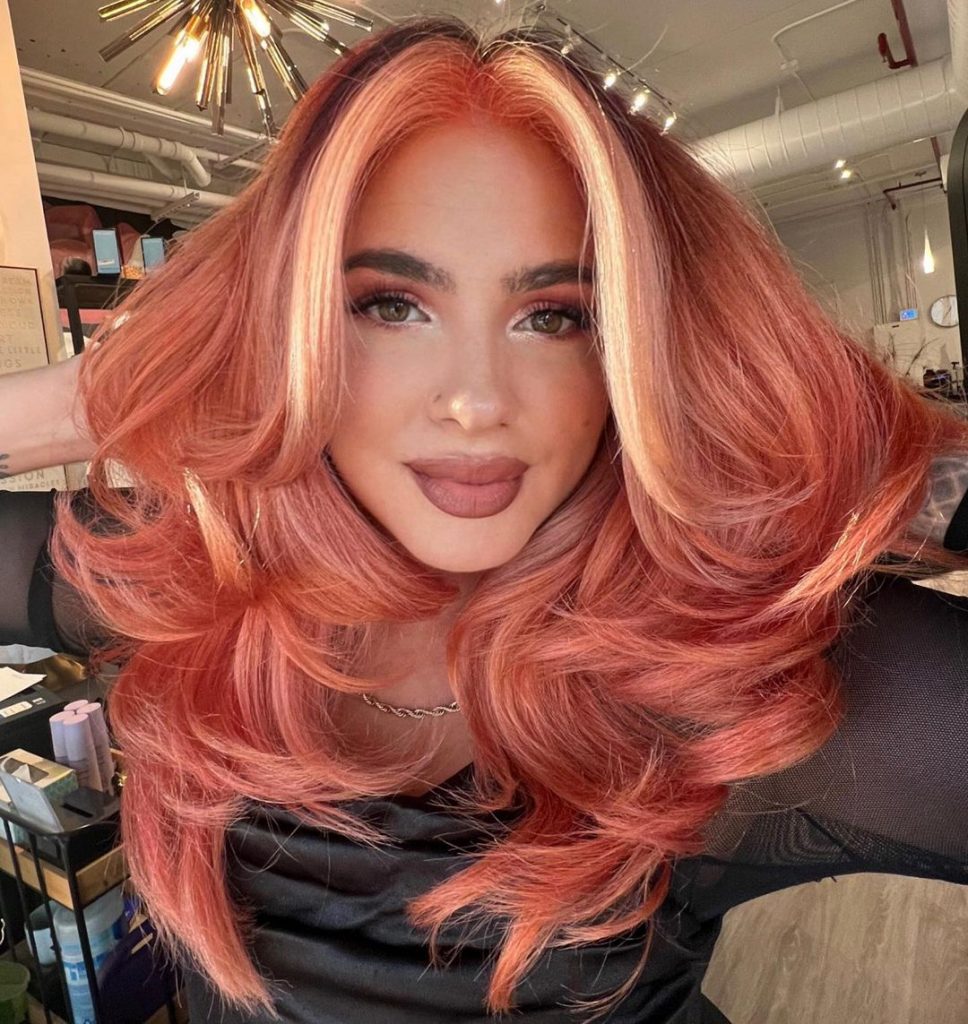 rose red hair with blonde highlights