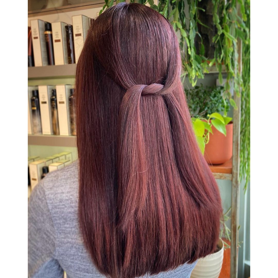 simple and elegant maroon hairstyle