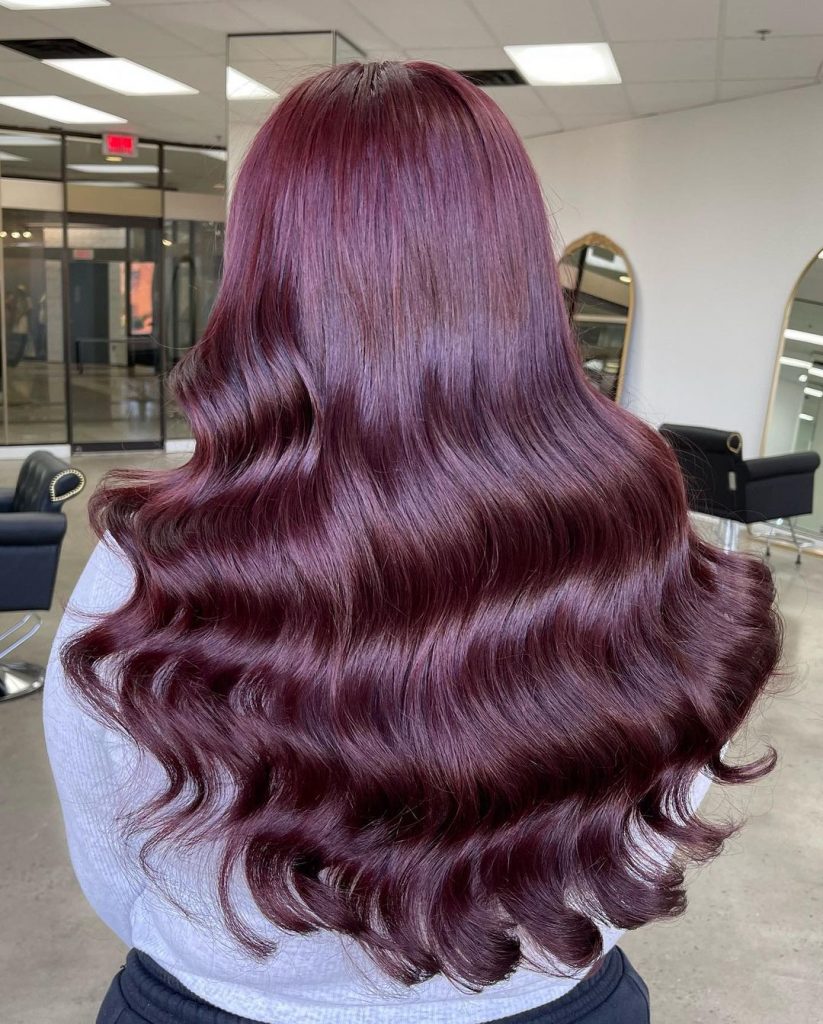 ultra long shiny burgundy hair