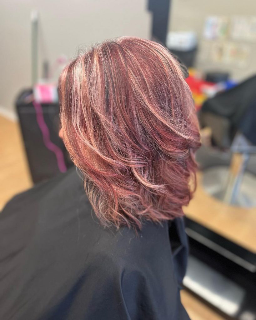 violet red hair with blonde babylights