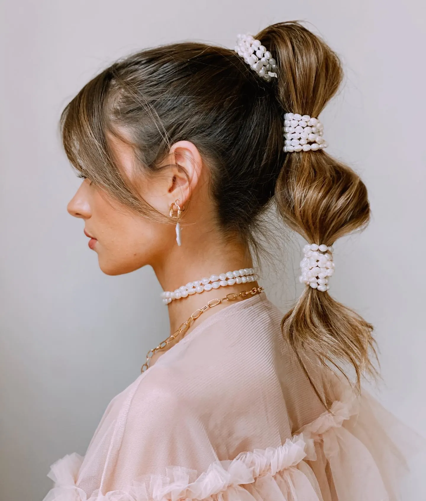 bubble braid ponytail with pearls