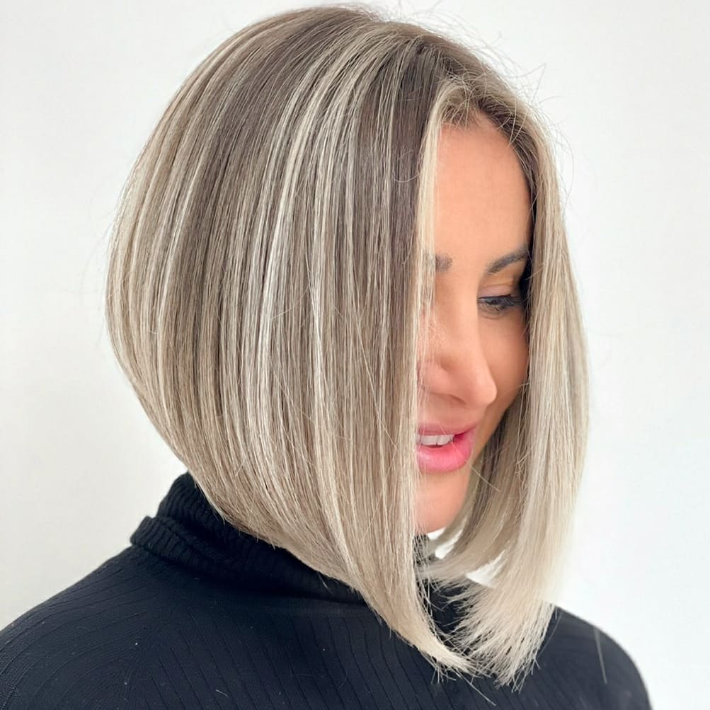 subtle stacked bob with highlights