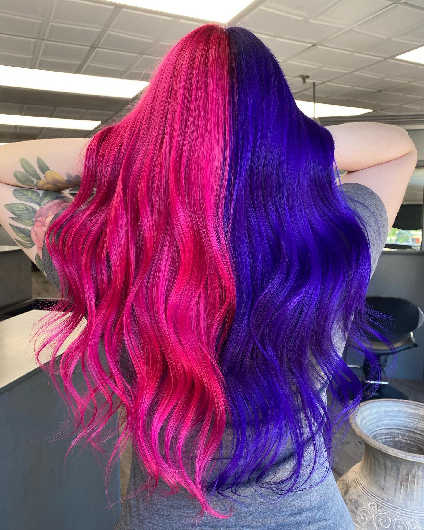 hot pink and hot purple gemini hair