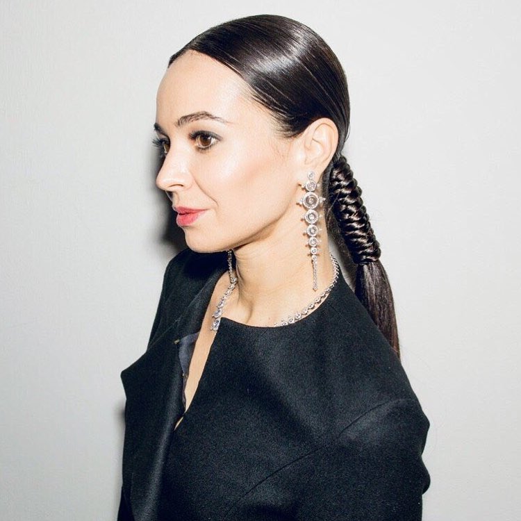 slick-back low ponytail with braid