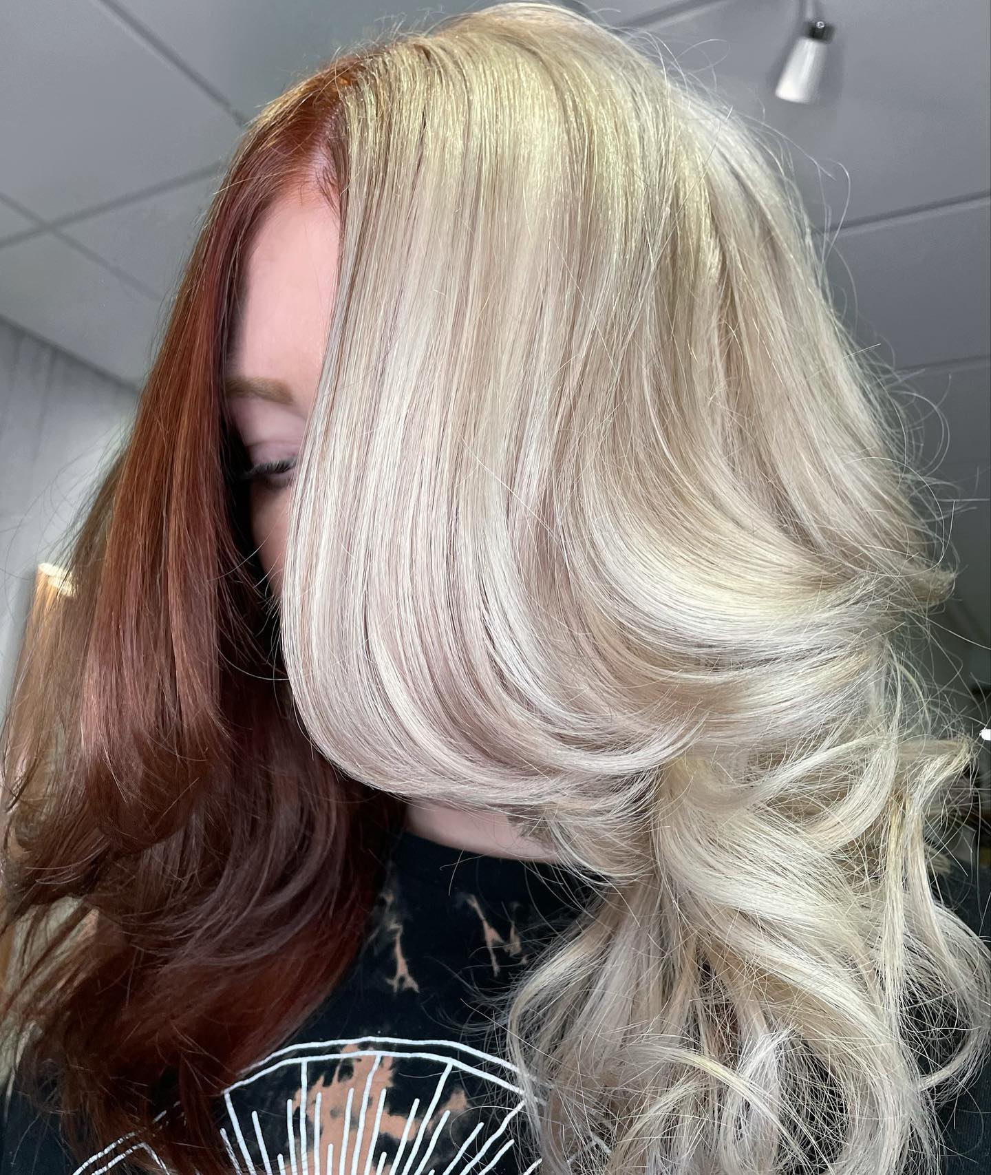 warm brown and platinum gemini hair