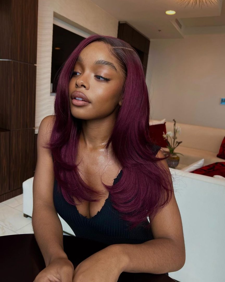 Burgundy hair color inspired by Hollywood