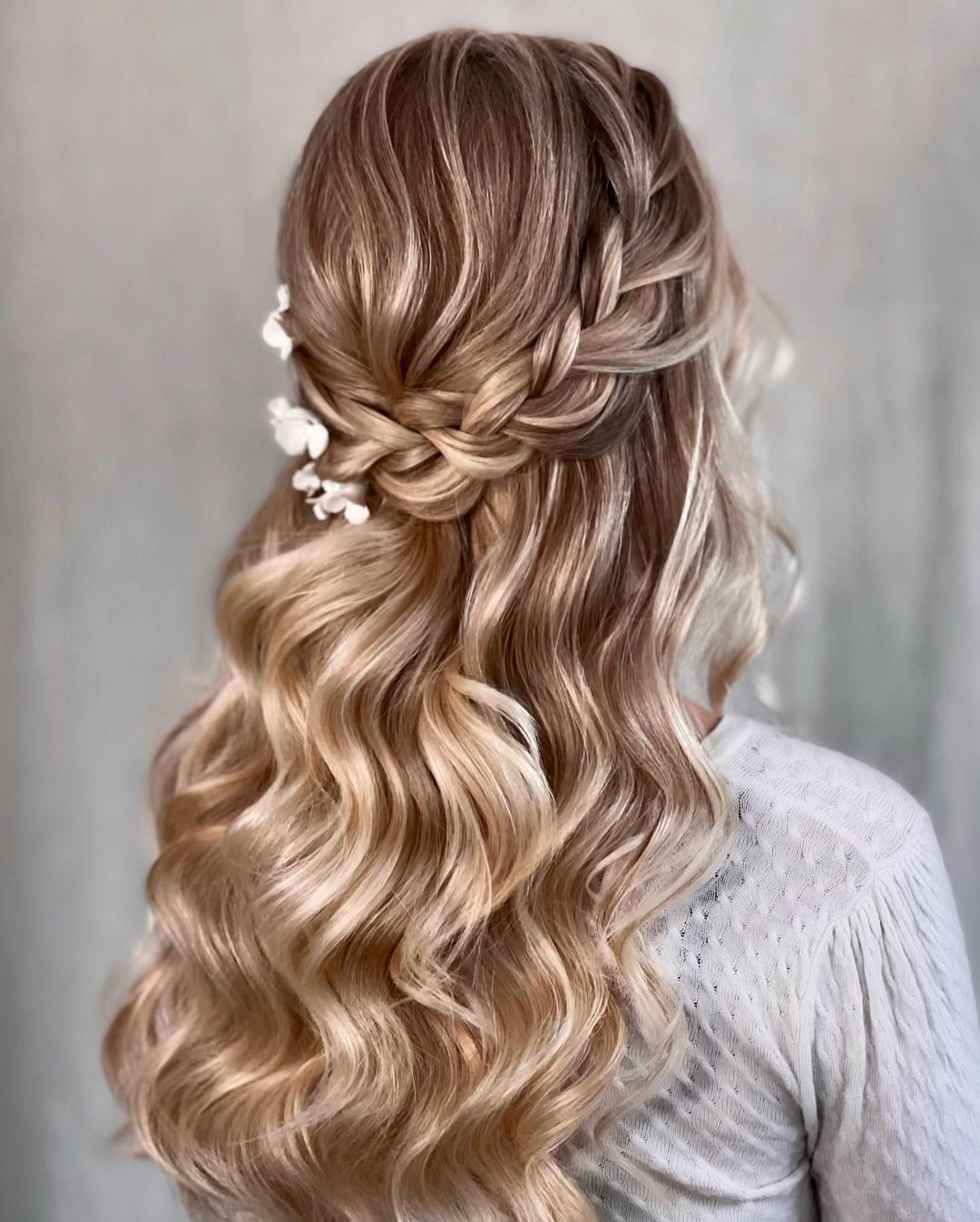Grecian half up half down wedding hairstyle with braid