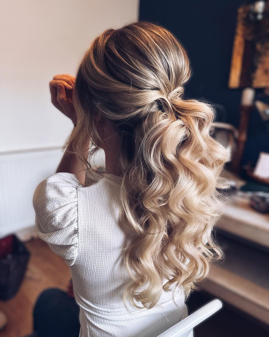 half up half down with ponytail hairstyle for wedding