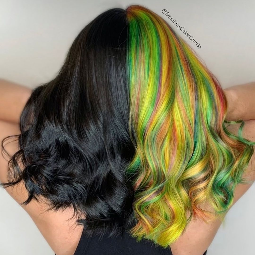black and rainbow split dye