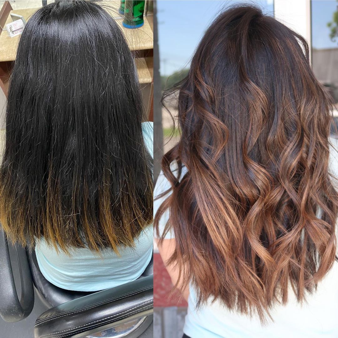 black hair with highlights transformation