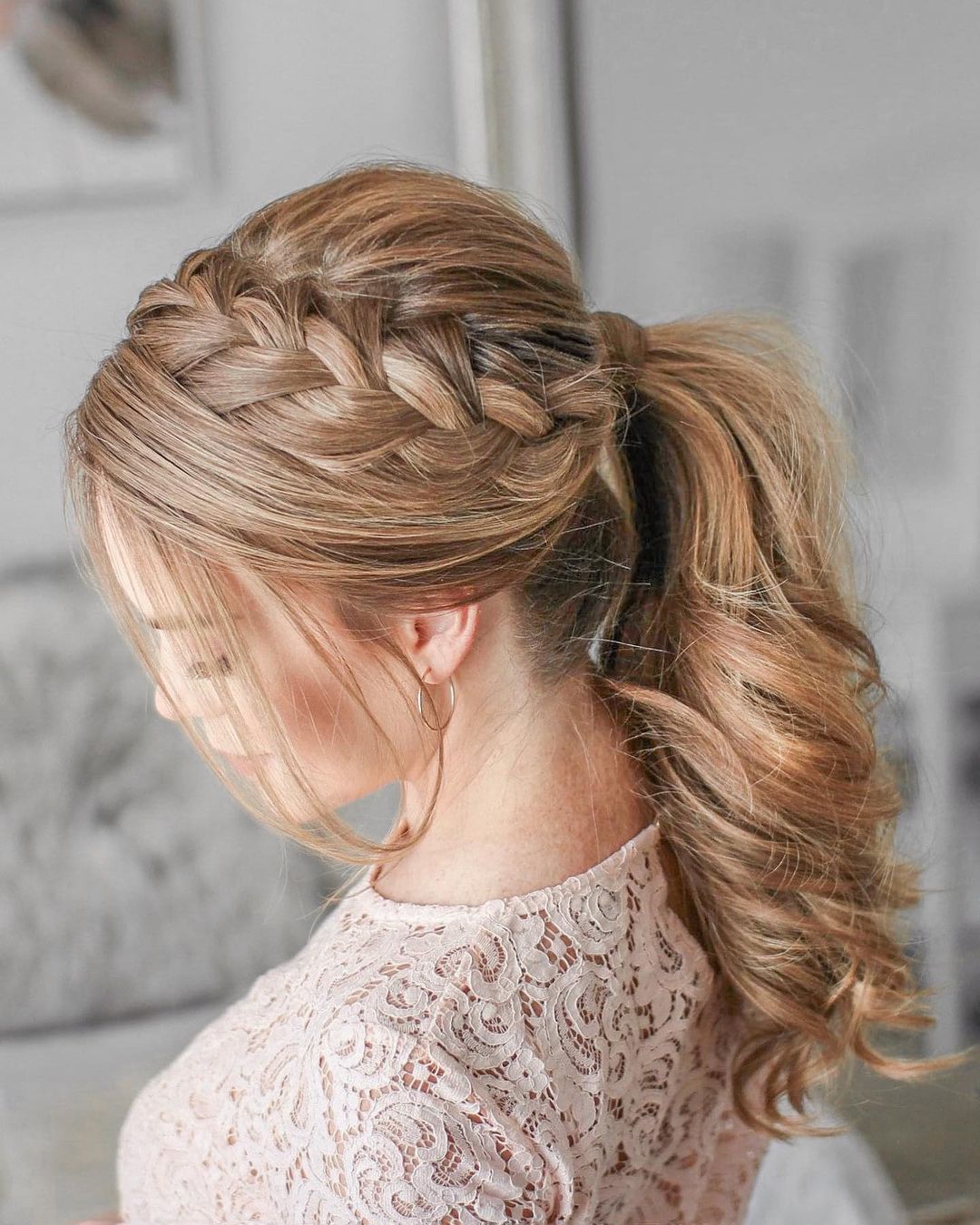 side-accented braided up-do and low ponytail