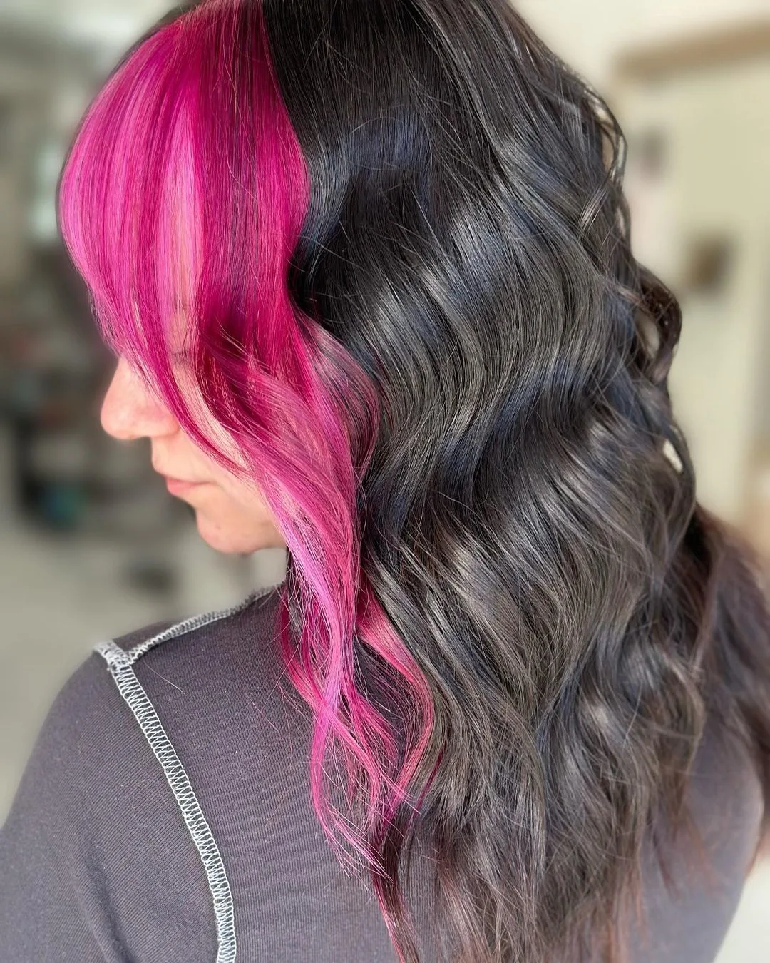 dark pink on jet black hair