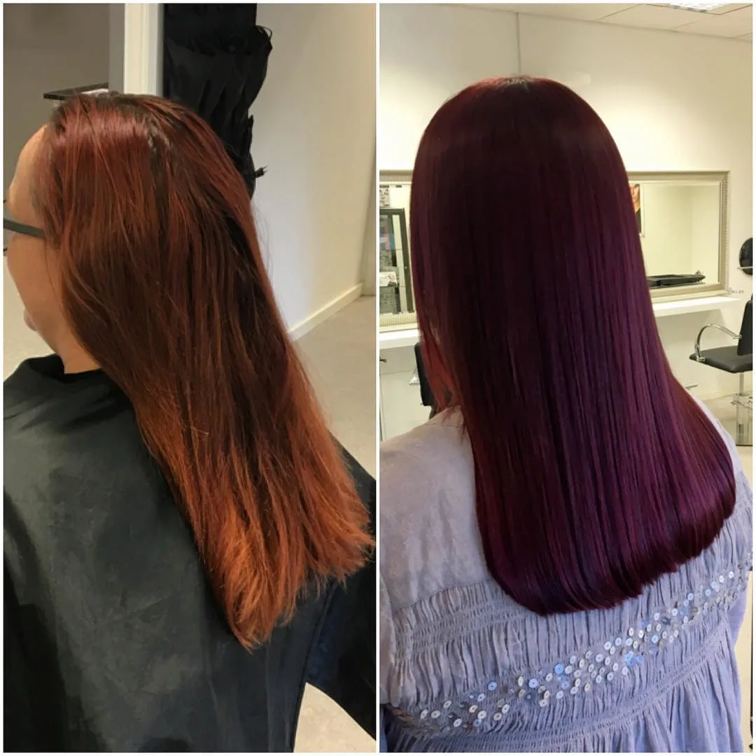 ginger red to maroon hair transformation