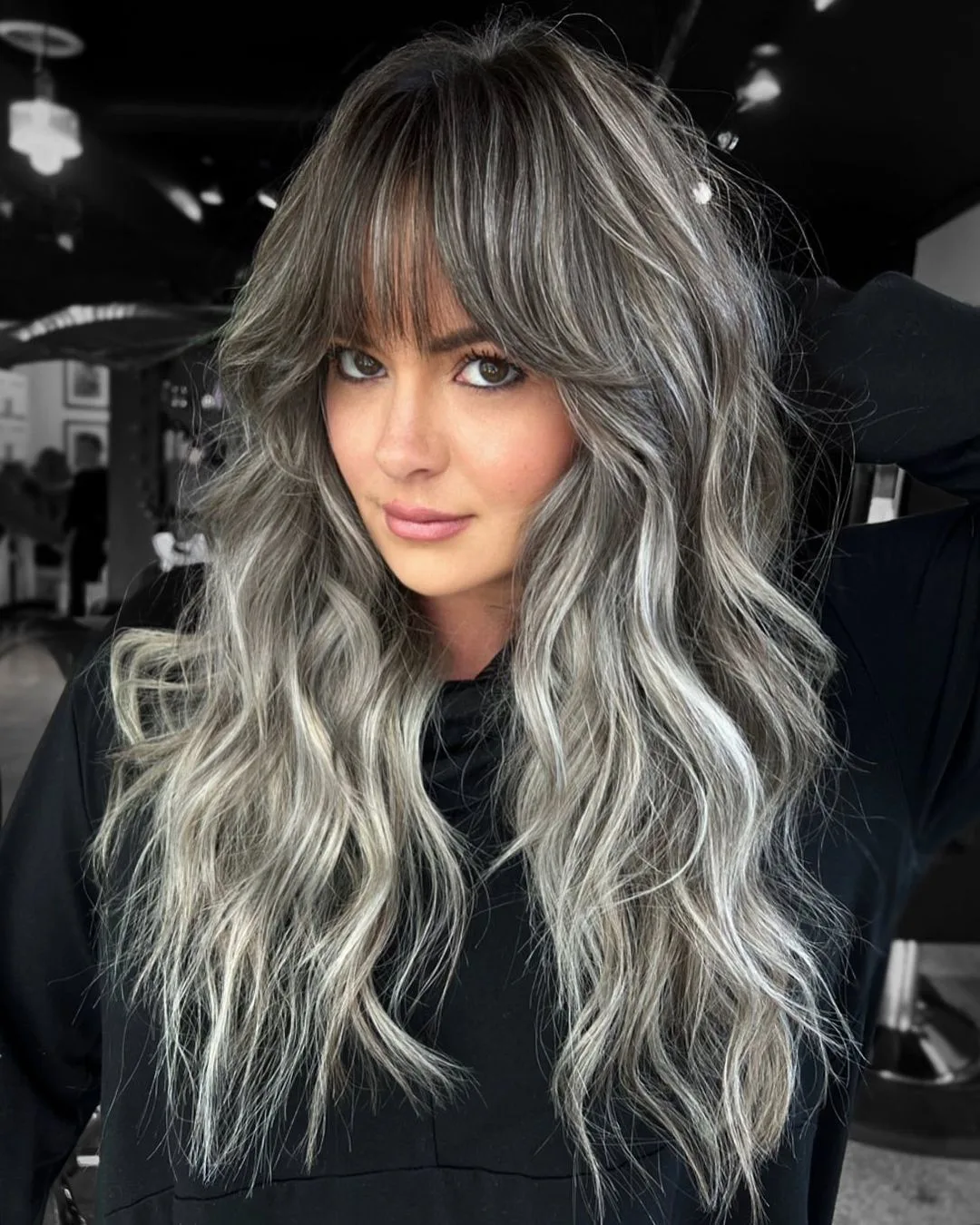 grey blending shag with bangs