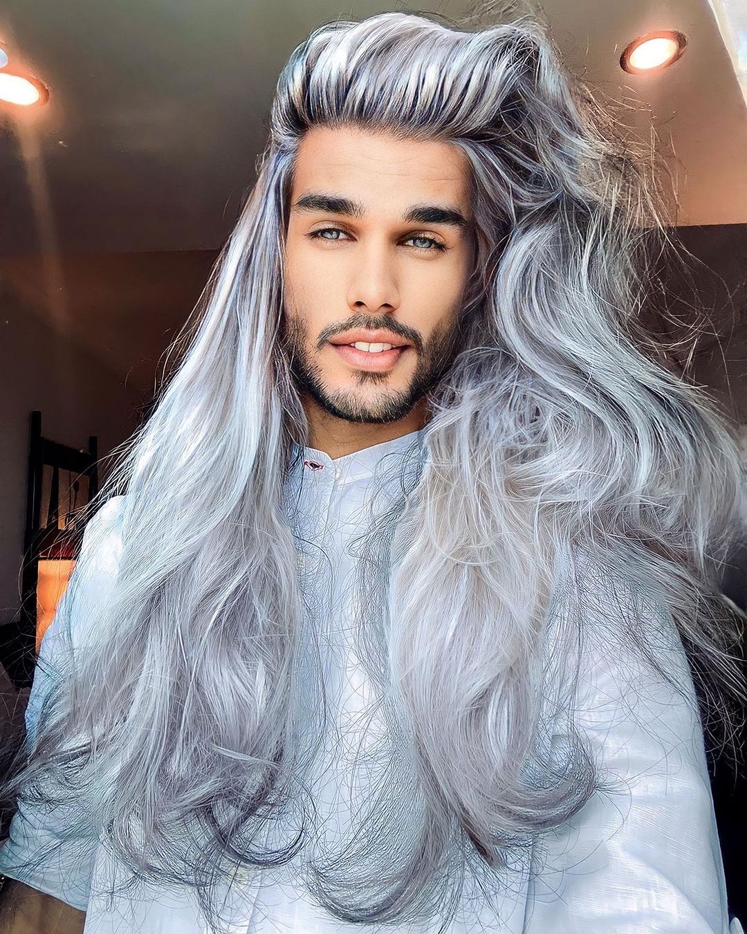grey long wavy hair