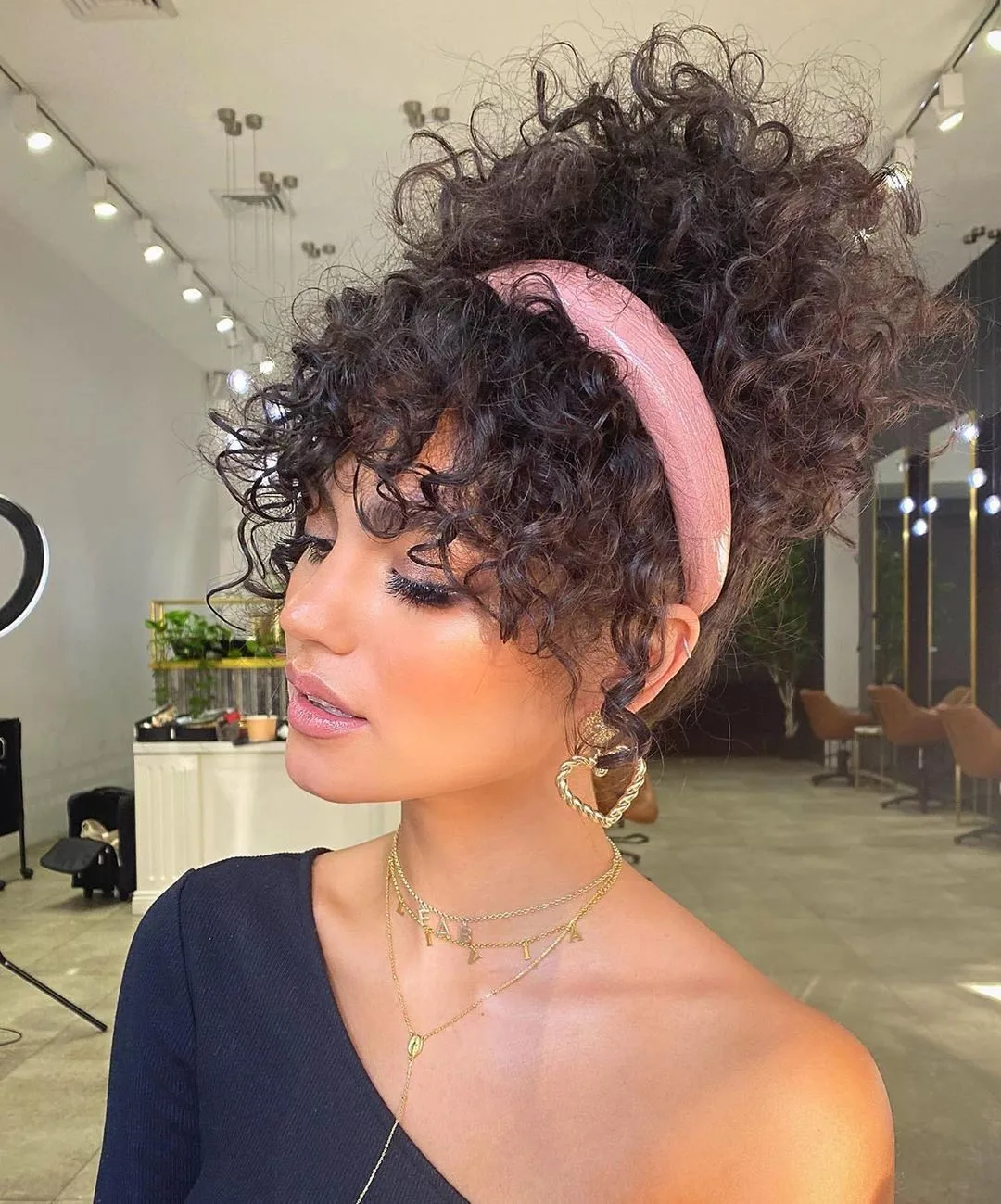 curly updo with a headband