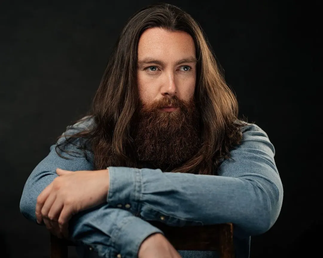 viking look long hair and beard