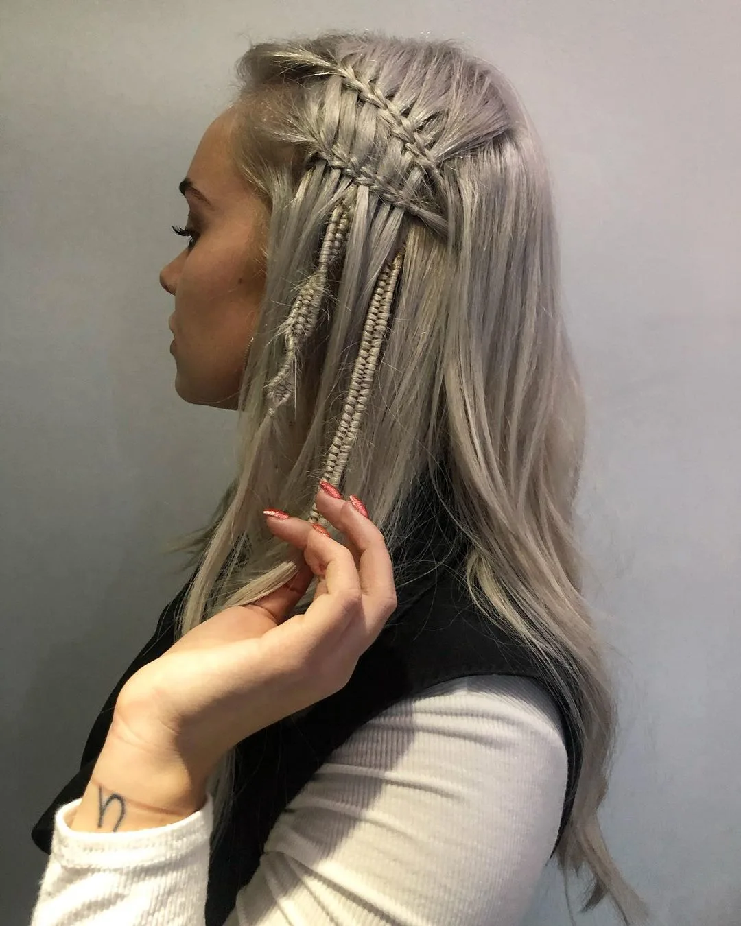 mini viking braids on long hair
