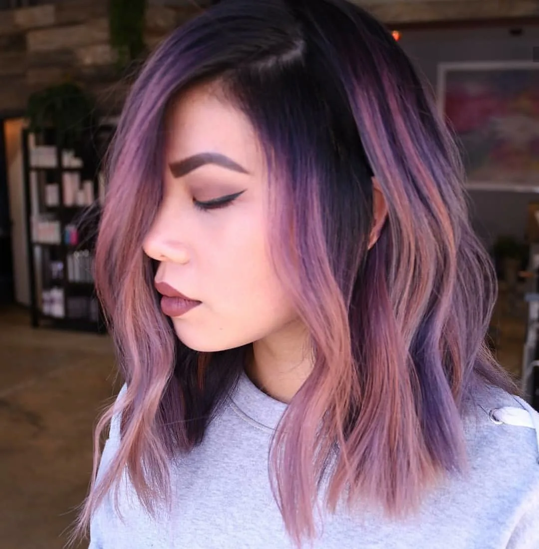 pastel shoulder length hair with dark roots