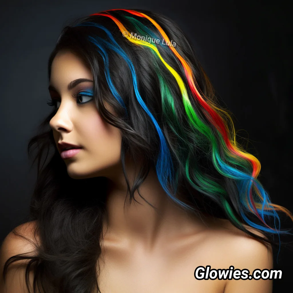 riflessi arcobaleno su capelli neri