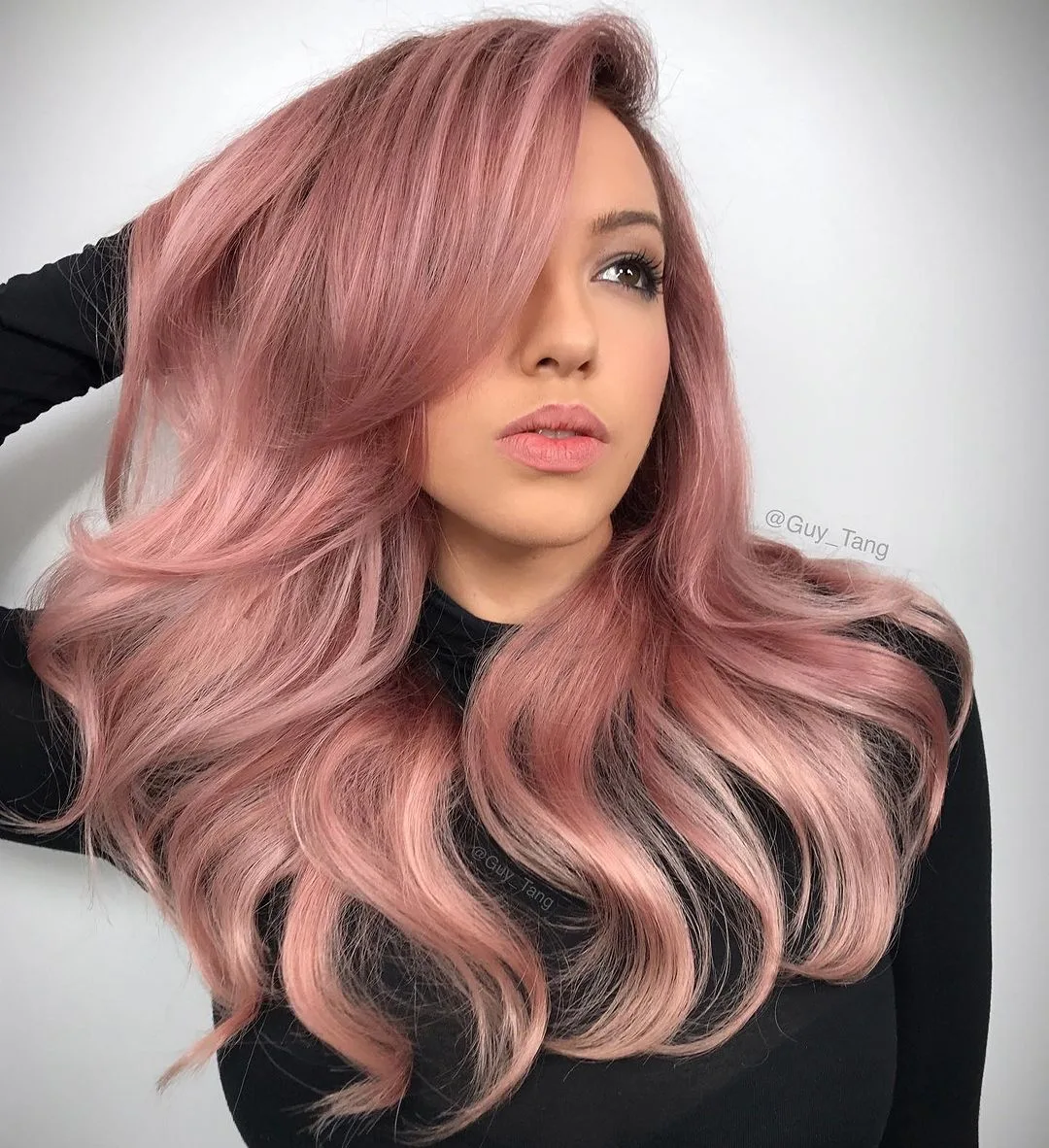 rose gold hair with layered frames
