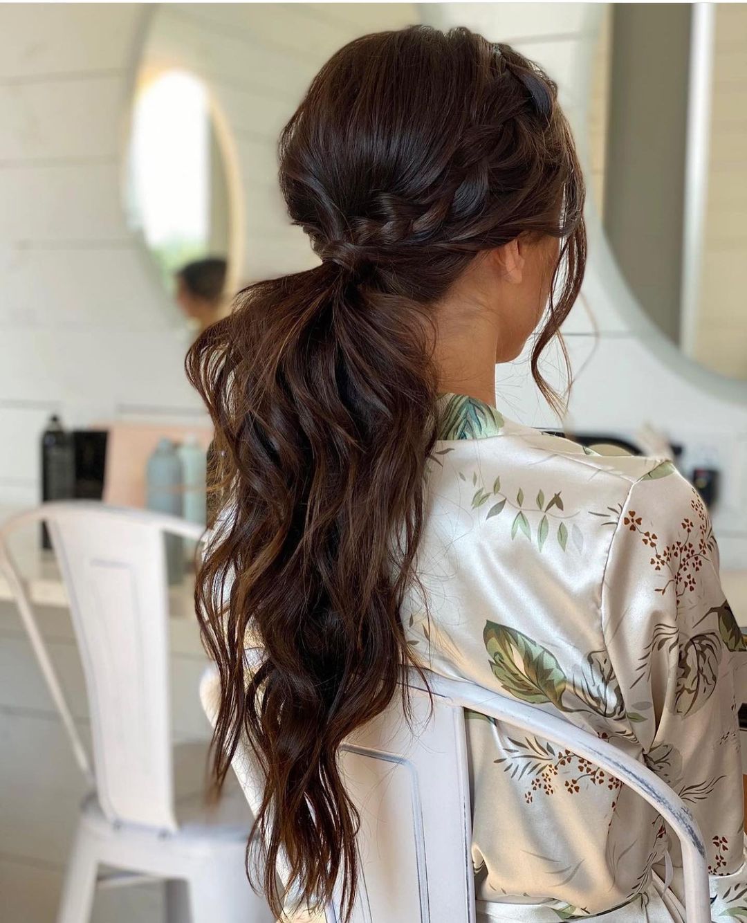 side braid and low ponytail