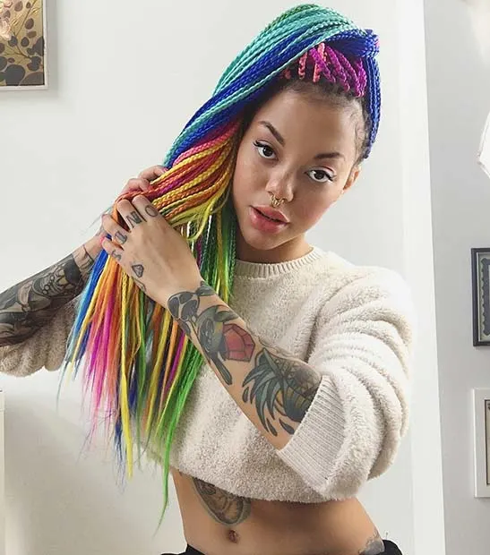 vibrant rainbow box braids