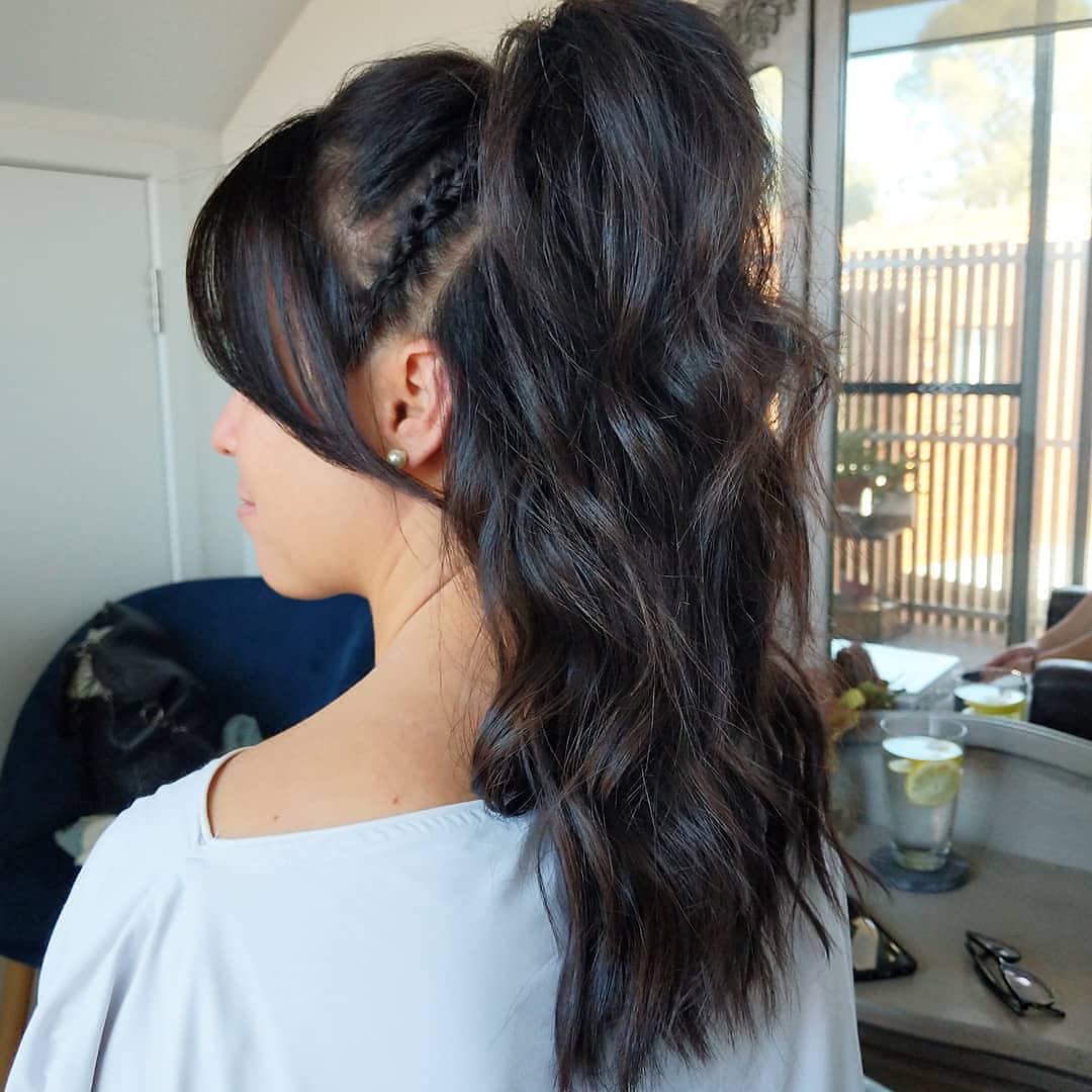 half up half down ponytail with side braid