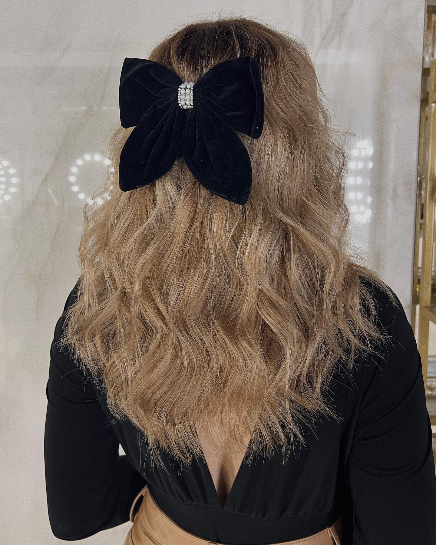 half ponytail with bow
