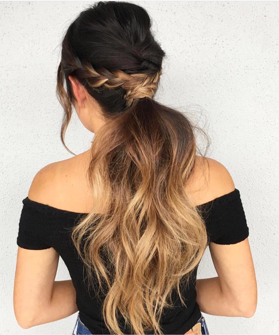 side french braids into ponytail