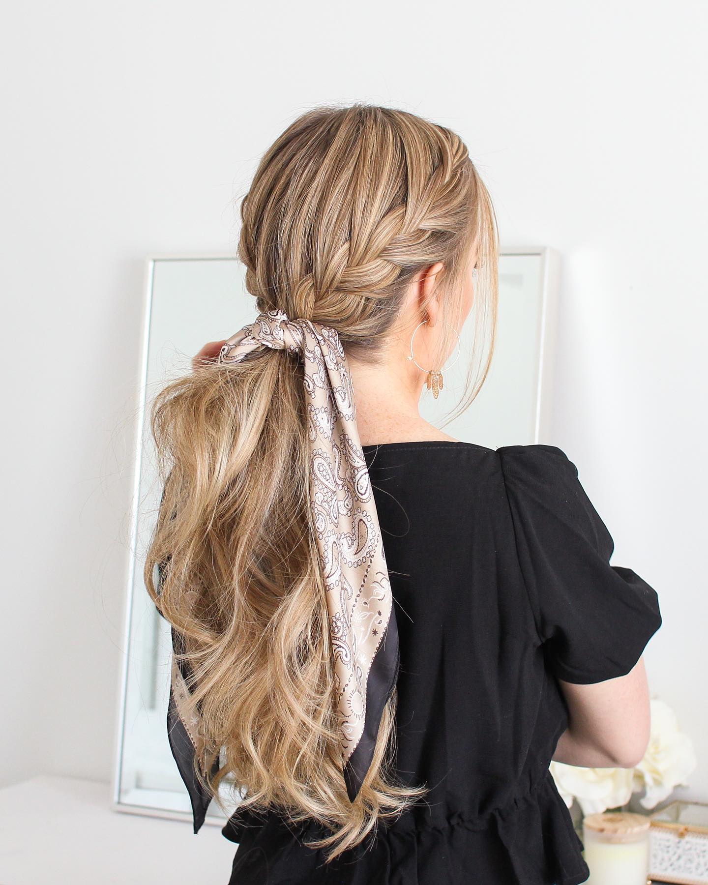two french braids into ponytail