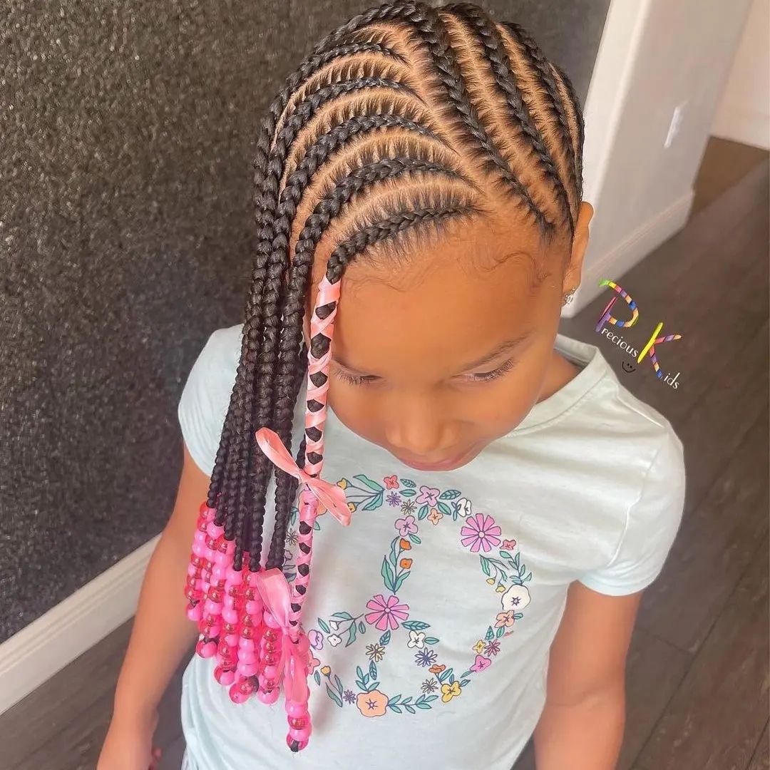 Long Hair Cornrows And Pink Beads