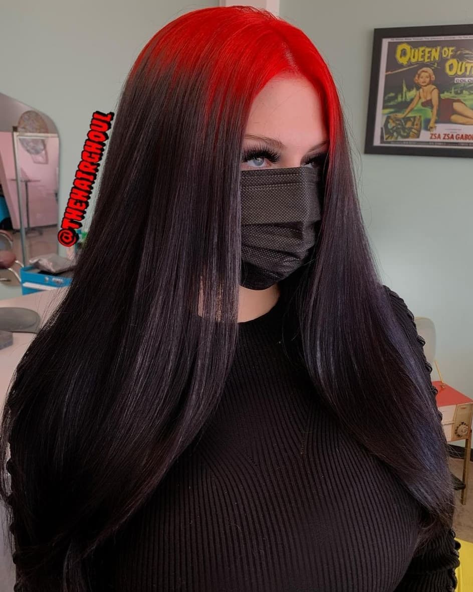 bright red roots black hair