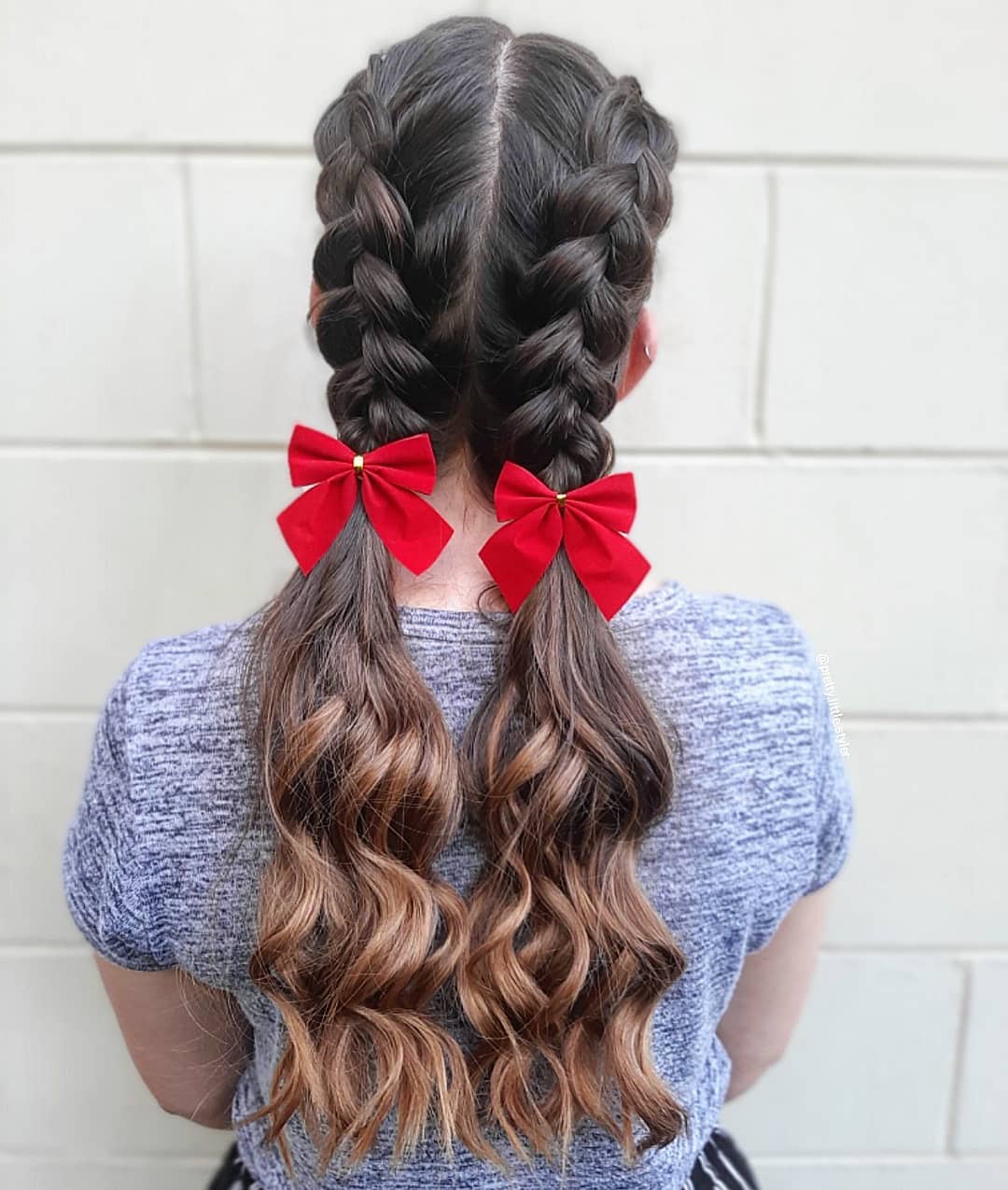 curly hair pigtails with bows