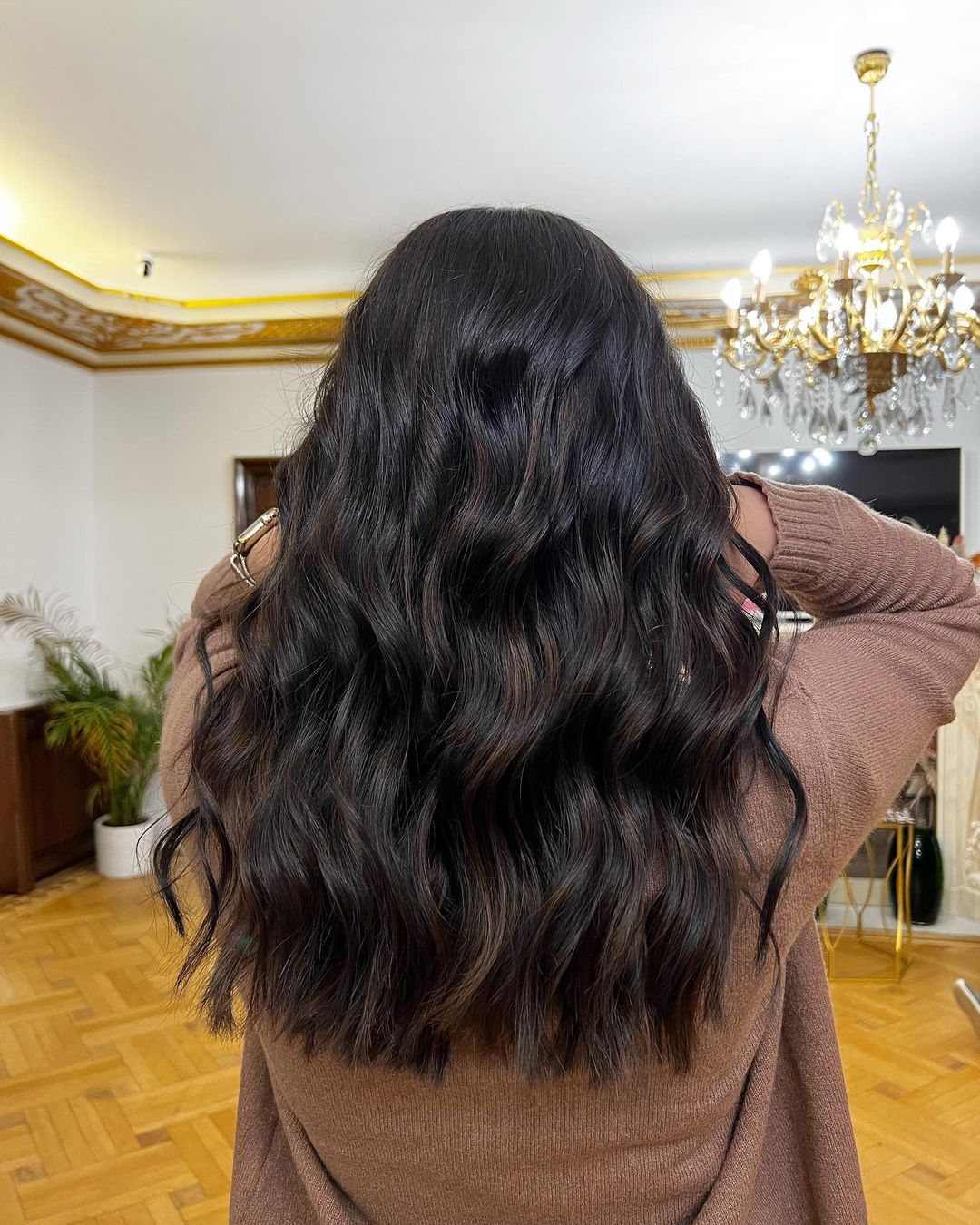 dimensional black hair with soft chocolate highlights