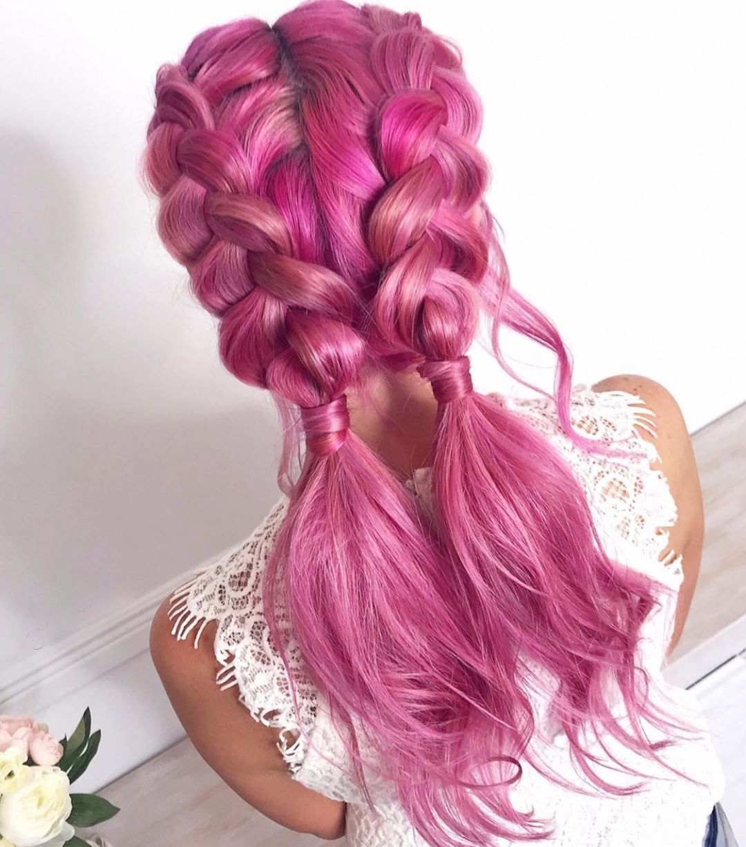 pink Double Dutch braid pigtails
