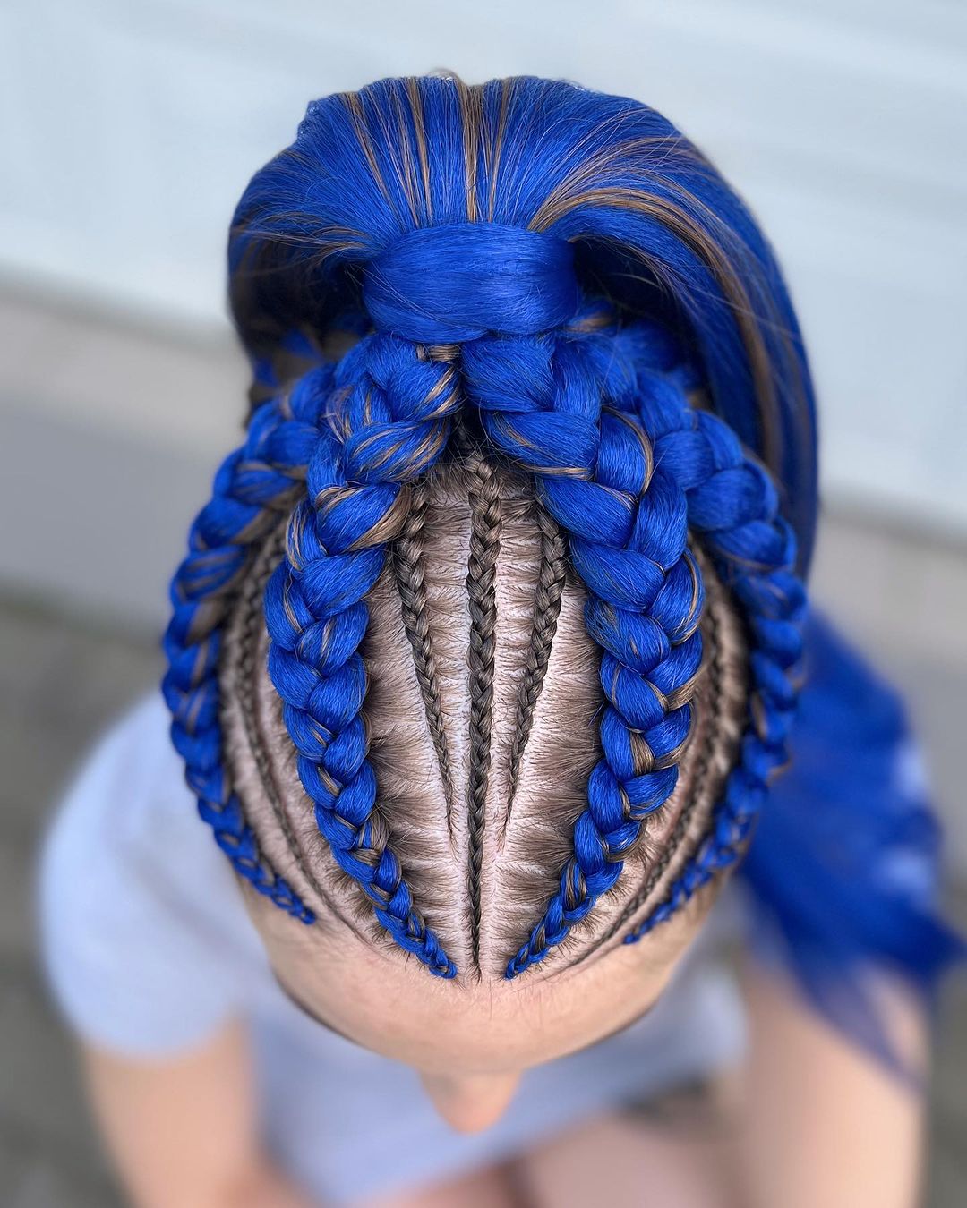 Dutch braided vivid blue high ponytail
